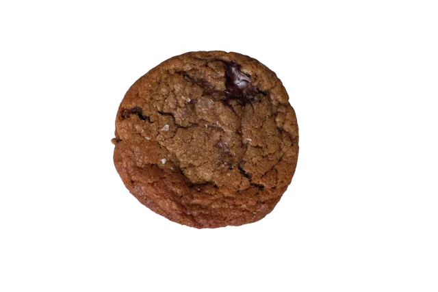Illustrated chocolate chip cookie on a cream bakery card